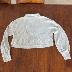 Free People Tan & Cream Waffle Knit Slight Turtleneck Cropped Top